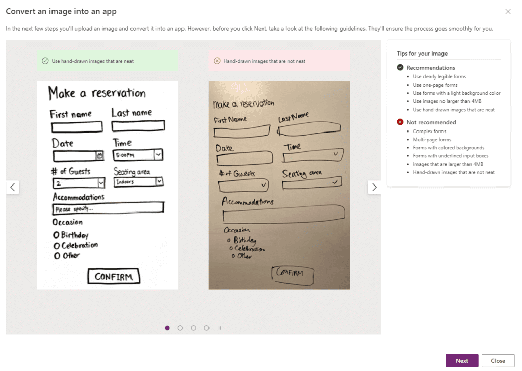 Screenshot of Power Apps using AI to auto-generate a web form from a picture.