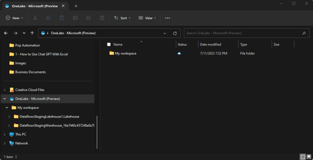 Screenshot of Microsoft OneLake integrated with Windows Explorer for easy use with PowerBI