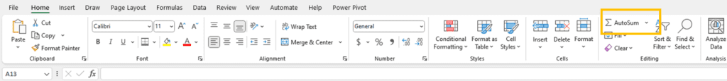 The AutoSum button in Excel will automatically generate a SUM formula to calculate a total