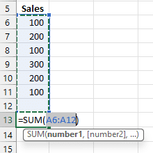 Screenshot of the SUM formula in Excel calculating a total