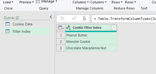 An example list of values to apply filters based upon
