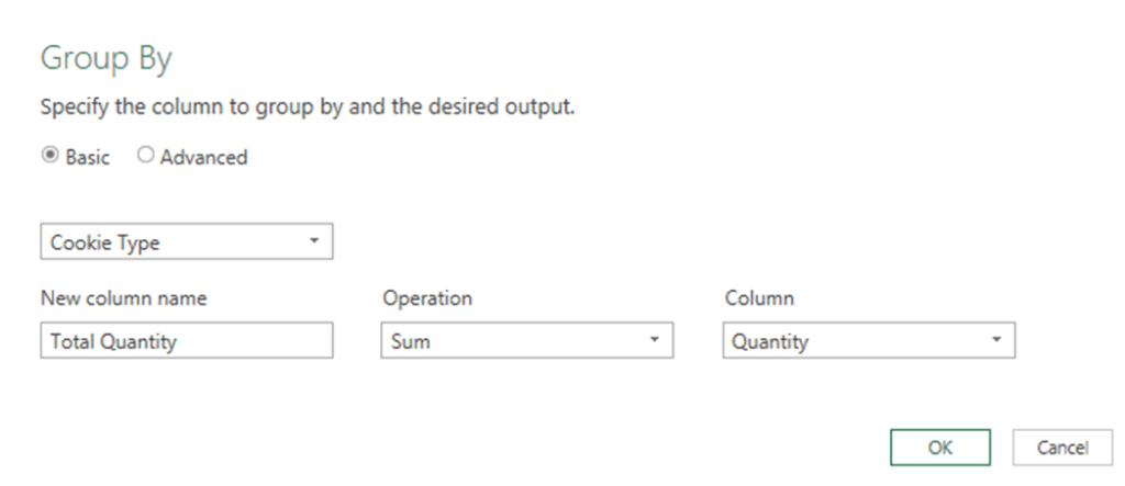 Basic Group by Settings in Power Query