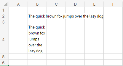 Example of text exceeding a cell width and wrap texted for comparison