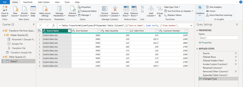 Screenshot of an Excel file imported from SharePoint into Power BI for reporting