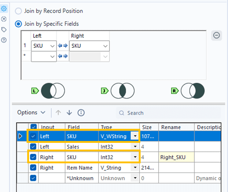 identifying the columns with a data type mismatch in an Alteryx Join
