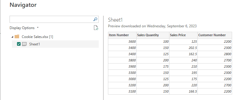 Example of excel data being imported into Power BI to build visuals and reports off of