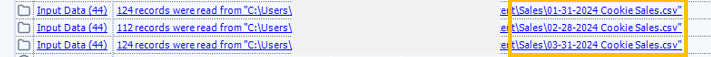 Example of a list of files imported in the workflow results