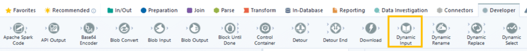 The Location of a Dynamic Input tool in the Developer Toolbar