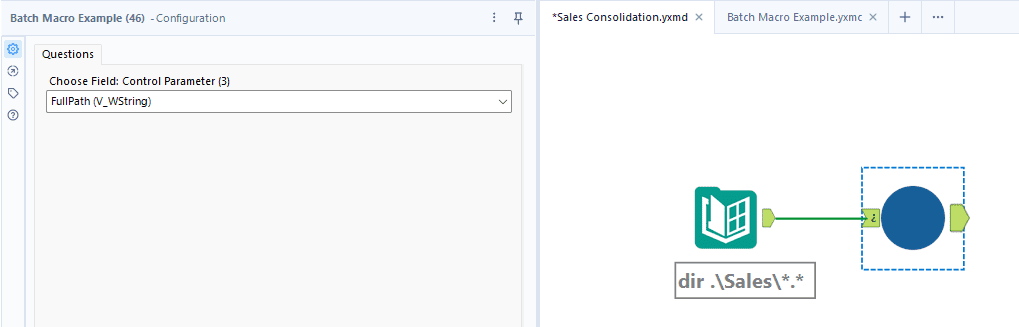 Configuring a Batch Macro control parameter input with a field name