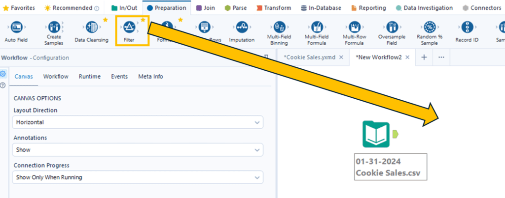 Dragging and dropping a second tool to Alteryx and Connecting it