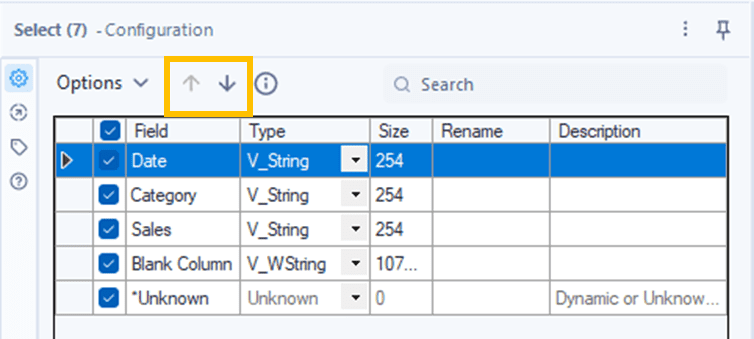 Using the Alteryx Select tool to move column order