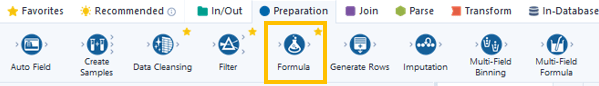 The formula tool is available in the preparation section of the Alteryx toolbar