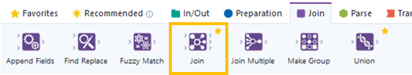The Join tool is available in the Join section of the Alteryx Toolbar