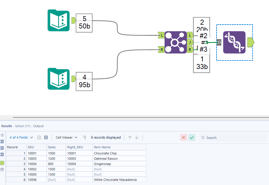Example of using a Join and Union tool to create a Full OuterJoin