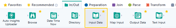 The Alteryx Input Data Tool from the In/Out section of the Alteryx Toolbar