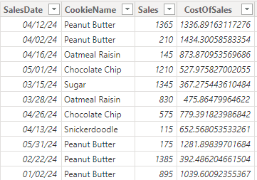 Example of a table that has multiple columns to combine before adding a relationship