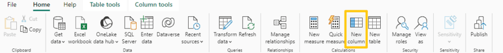 The New Column button on the Power BI Ribbon