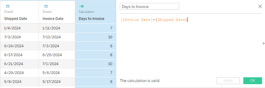 Subtracting two date columns from each other in Tableau to determine the days between dates 
