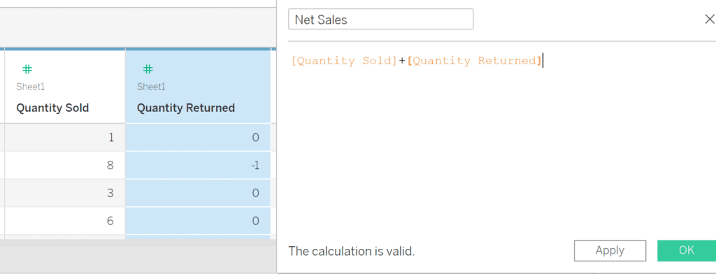 Example of multiple columns being added together in a Tableau Calculated Field